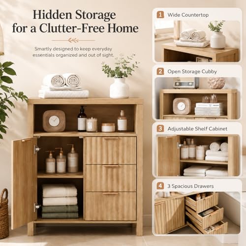 Slim Bathroom Storage Cabinet with 3 Drawers and Adjustable Shelf