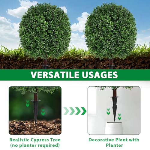 2 Pack 27.5" Artificial Boxwood Topiary Ball Trees with Ground Spikes