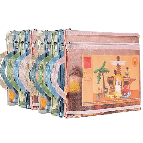 10-Pack A4 Double-Layer Mesh Zipper Pouches with Handles for Toy Storage