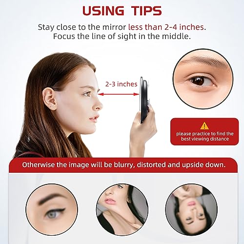 Black 10X Magnifying Makeup Mirror with 3 Suction Cups - 6 Inch Portable Handheld Cosmetic Mirror for Travel & Bathroom
