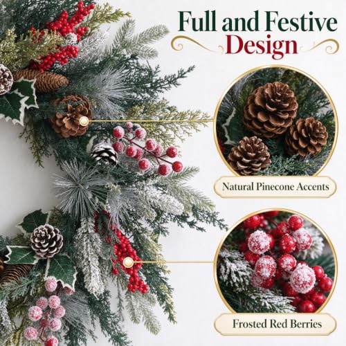24 Inch Christmas Wreath for Holiday Decor - MUTRAIN Xmas-M1