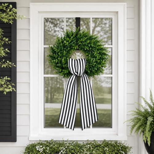 Black and White Stripe Wreath Sash for Front Door Decor, 4.5 x 56 Inch