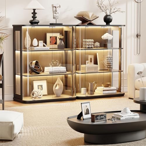 3-Tier Rounded Glass Display Cabinet with Motion Sensor LED Lights