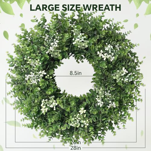 26-Inch Artificial Boxwood Wreath for Front Door, UV-Resistant Greenery