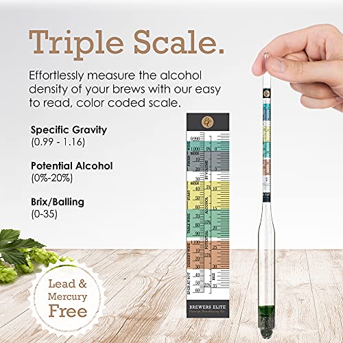 Triple Scale Hydrometer for Home Brew Beer, Wine and Kombucha