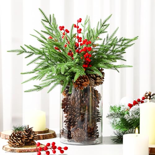 Christmas Table Centerpiece with Pine Cones & Berries, Farmhouse Decor Set