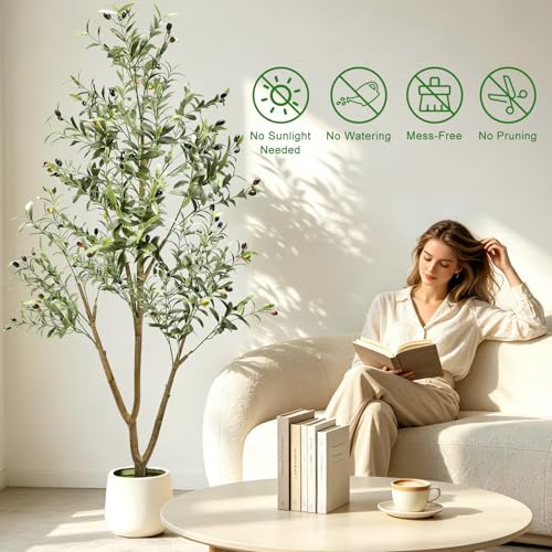 6FT Artificial Olive Tree with Warm Lights and Planter