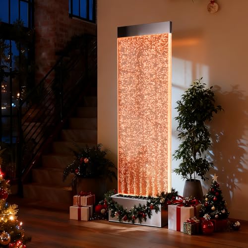 63-inch Indoor Floor Standing Bubble Wall Fountain with LED Color Lights