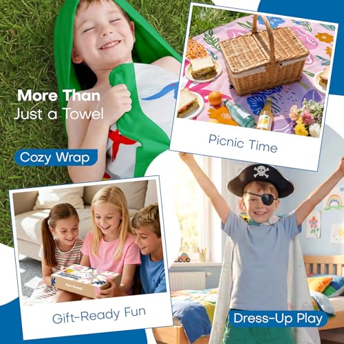Kids Hooded Beach Towel - 100% Soft Cotton Bath Wrap with Snaps (50" x 30")