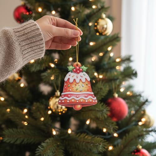 Style4 10Pcs Gingerbread Bell Acrylic Ornaments, 2D Flat Xmas Tree Decorations