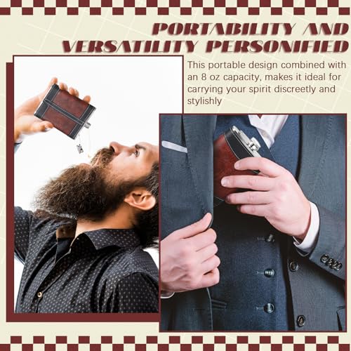 Baderke Leather 8 oz Flask for Men - Personalized Monogram with Letter J, Black or Brown, Groomsmen Gift