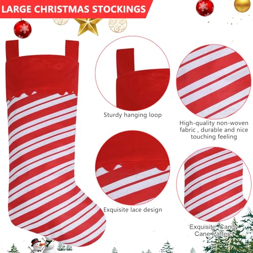 38-Inch Jumbo Candy Cane Christmas Stockings - 2 Pack Red & White Felt