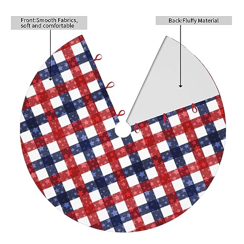 LUMANSITTER 36" July 4th Patriotic Flag Plaid Christmas Tree Skirt — Red/White/Blue, Faux Frosted Fabric