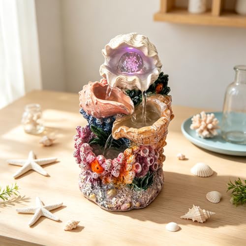 YOQUATE Ocean Themed Tabletop Water Fountain for Meditation - Seashell & Coral Decor