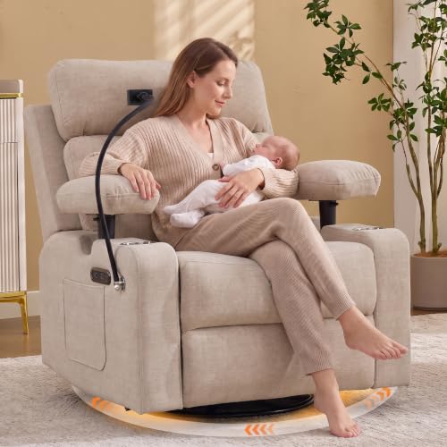 Power Nursery Recliner with Swivel Rocker, Adjustable Armrests & Phone Holder