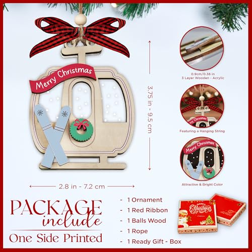 TOKAYEN Ski Gondola Ornament - 2-Layer Winter Xmas Tree Decoration