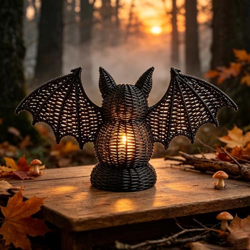 Hand-Woven Black Rattan Bat Figurine - Halloween & Gothic Table Decor