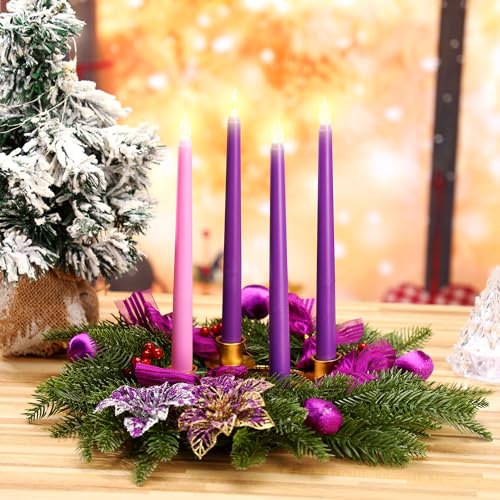 Christmas Advent Wreath with 4 LED Candles - 15.7-inch Centerpiece