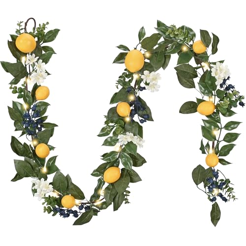 6ft Pre-Lit Artificial Lemon Garland with Eucalyptus & Blueberries