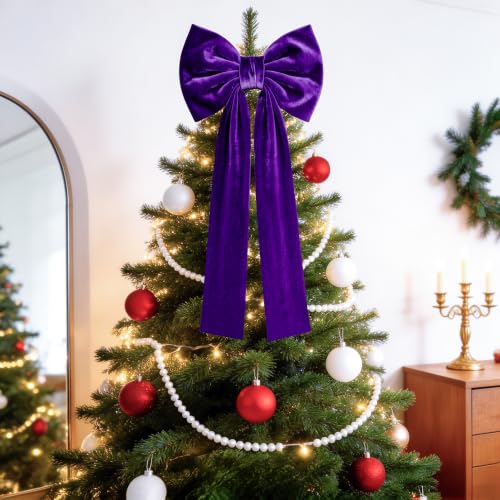 Dark Purple Velvet Christmas Bow Tree Topper Large Holiday Decor