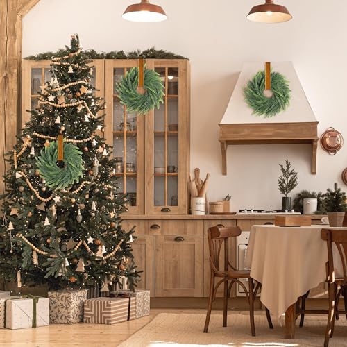 Aneco Brown 6pcs Christmas Candle Ring Wreath with Ribbon 6-Inch Artificial Norfolk Green Pine Home Decor