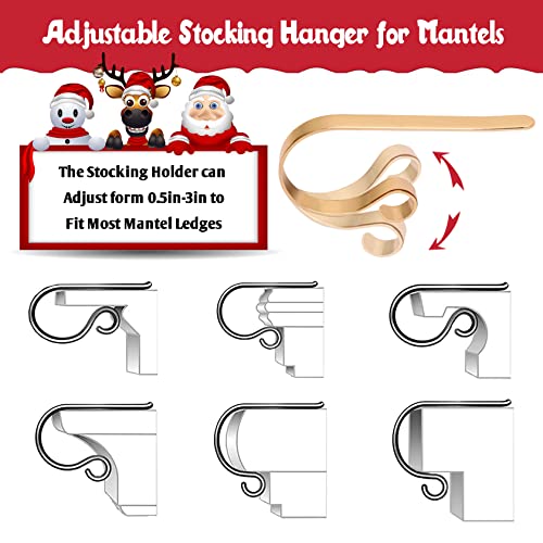 Adjustable Christmas Stocking Holders for Mantle - 4 Pack Gold Hangers