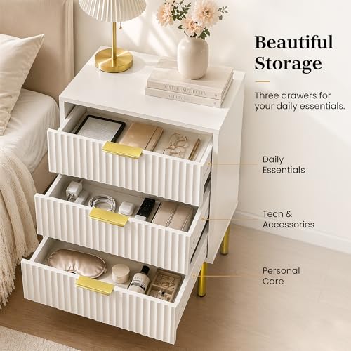White and Gold 3-Piece Bedroom Dresser & Nightstand Set - RIHHA Velaire Collection