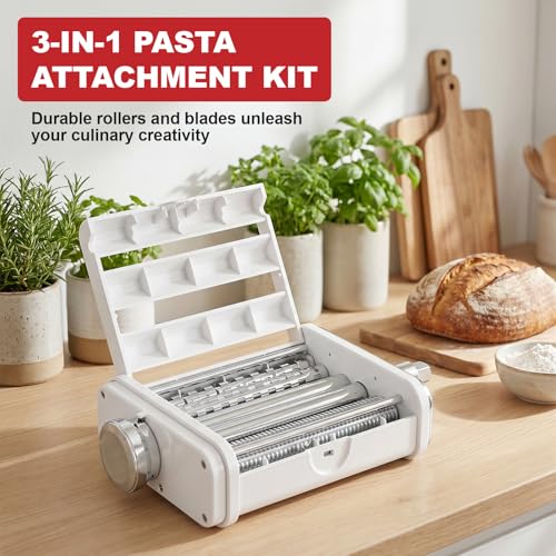 3-in-1 Pasta Maker Attachment for Stand Mixers - Roller and Cutter Set