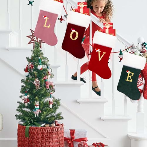 20-Inch Monogram Red Velvet Christmas Stocking with Soft Plush Cuff (Letter M)