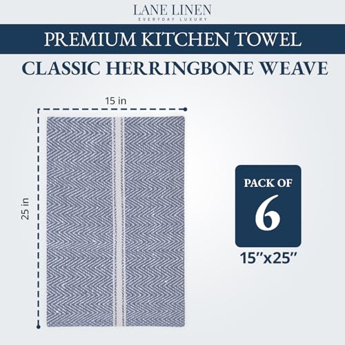 100% Cotton Kitchen Towels 6-Pack - Lint-Free Dish Towels (14x25 In)