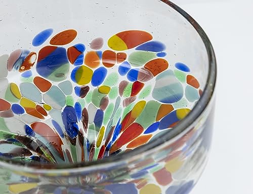 Hand Blown Mexican Margarita Glasses Set of 2 - Colorful Confetti Design, 16 oz
