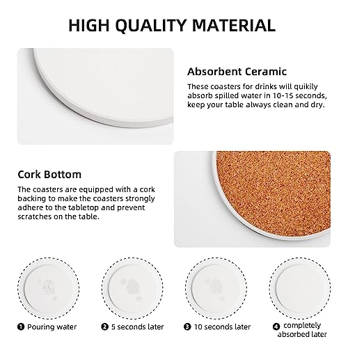 HOYYU Winter Christmas Tree Drink Coasters Set of 4 with Cork Base - Holiday Absorbent Ceramic Drink Mats for Coffee & Bar Tables