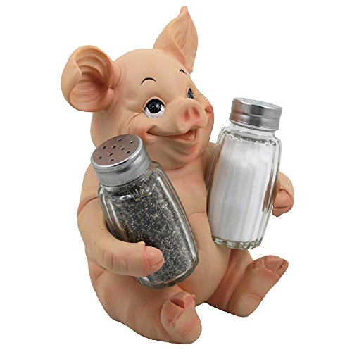Farmhouse Pig Salt and Pepper Shaker Set with Holder - Rustic Kitchen Decor
