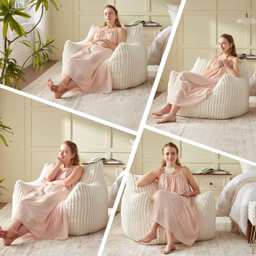 Achicsofar White Faux Fur Bean Bag Chair for Adults & Teens - Medium