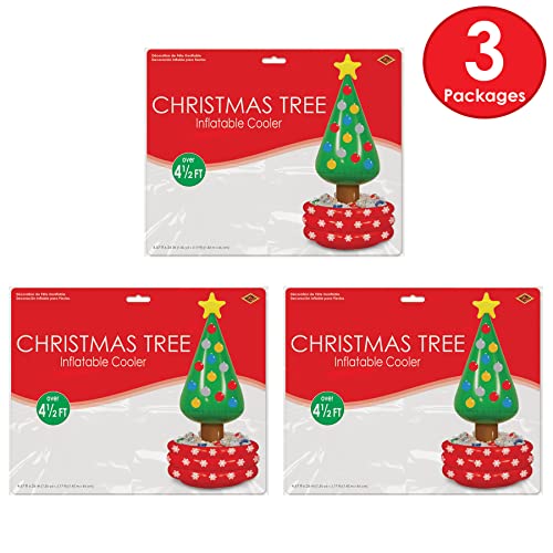 Beistle 3-Pack Inflatable Christmas Tree Coolers - 4'8" Holiday Drink Holders for Parties