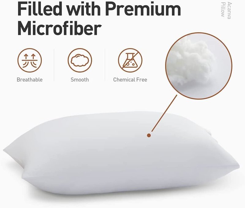 Acanva Basic Bed Pillow Soft Rest Cushion Stuffer for Sleeping, Queen, White 4 Count