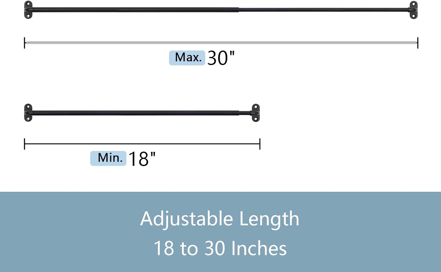 TYRON Adjustable Sash Curtain Rod - 18-30 Inch, 3/8 Inch Diameter for French Doors | Black Finish