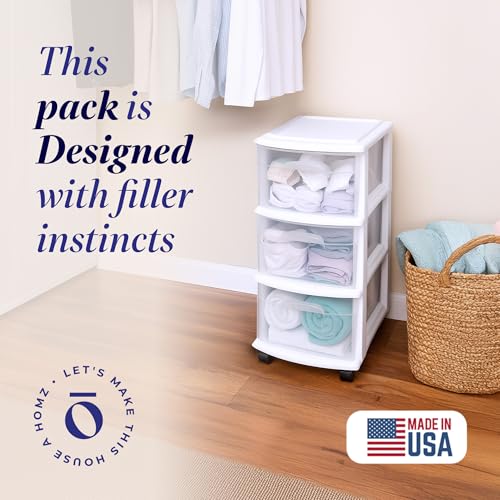 3-Tier Rolling Storage Cart with Clear Plastic Drawers, White Organizer