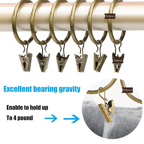 40 Pcs 1-Inch Antique Brass Curtain Rings with Clips for Drapery