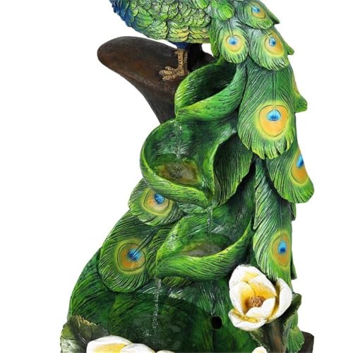 39-Inch Peacock Outdoor Water Fountain with LED Lights