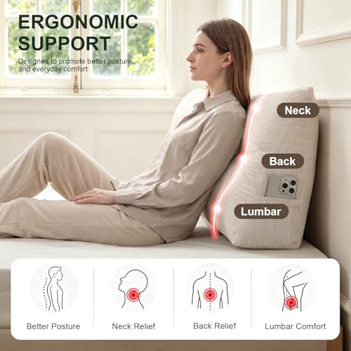 Beige Triangle Wedge Pillow for Twin Beds - Backrest Cushion