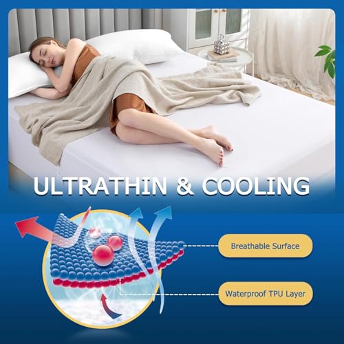 Queen Waterproof Zippered Mattress Encasement - Soft, Noiseless, Machine-Washable Cover for 7"-15" Deep Mattresses