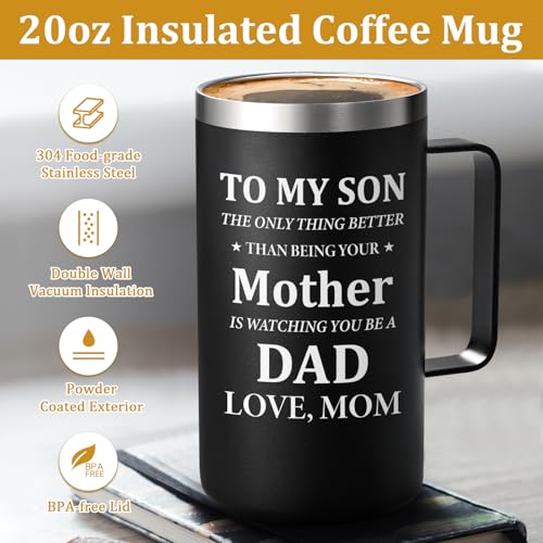 Lifecapido 20oz Insulated Coffee Mug with Keychain - Father's Day Gift for Son, Black