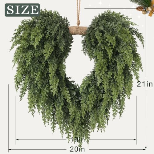 Artificial Heart-Shaped Cedar Wreath for Front Door Decoration - 21 Inch