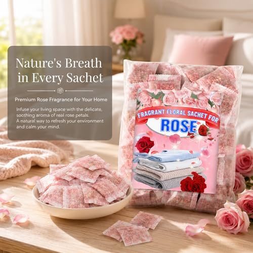 100-Pack Rose Scented Sachets for Drawers and Closets - Fabric-Safe Freshener