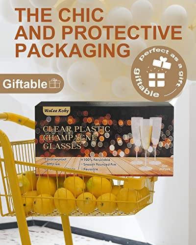 36 Pack 6 Oz Disposable Champagne Flutes, Clear Plastic Wine Glasses