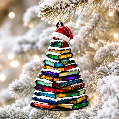 Kingduhu Santa Book Ornament for Christmas Tree – Book Lover Gift 4"