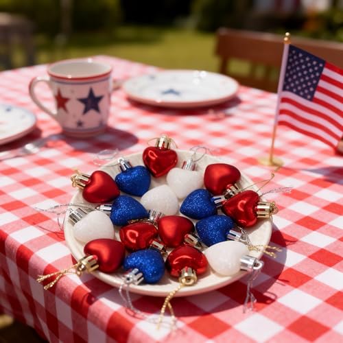 HipTree 20ct Red White Blue Patriotic Mini Christmas Tree Ornaments 1.18 Inch - Variation 01-red White Blue