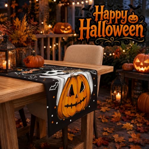 OHOME Boo Halloween Table Runner for Party & Home Decor - Spooky Ghosts & Pumpkins