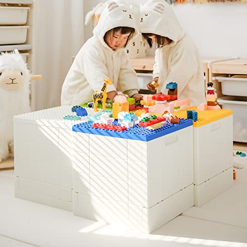 Collapsible Toy Storage Box with Building Block Baseplate, 25L Organizer